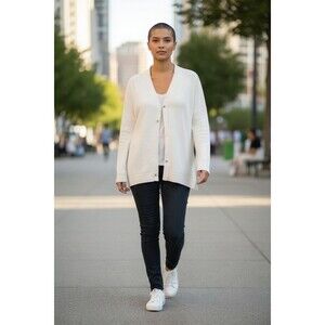 Bonmarche Cardigan Ivory Long Sleeves Light Beading Women's Size Large NWT
